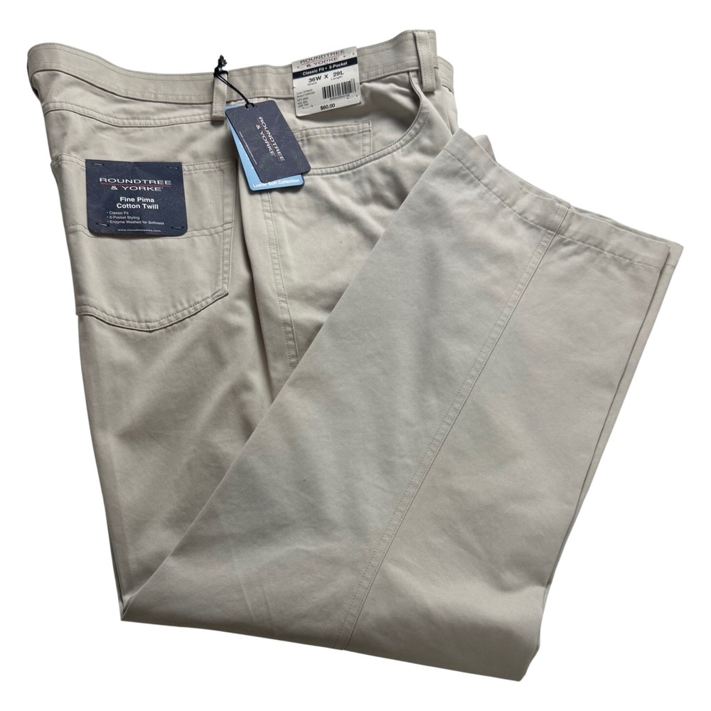 Roundtree & Yorke‎ Mens 36x29 Fine Pima Cotton Twill Classic Fit Pants String
